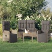 Set comedor de jardín 3 piezas con cojines ratán sintético gris