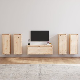 Muebles para TV 5 piezas madera maciza de