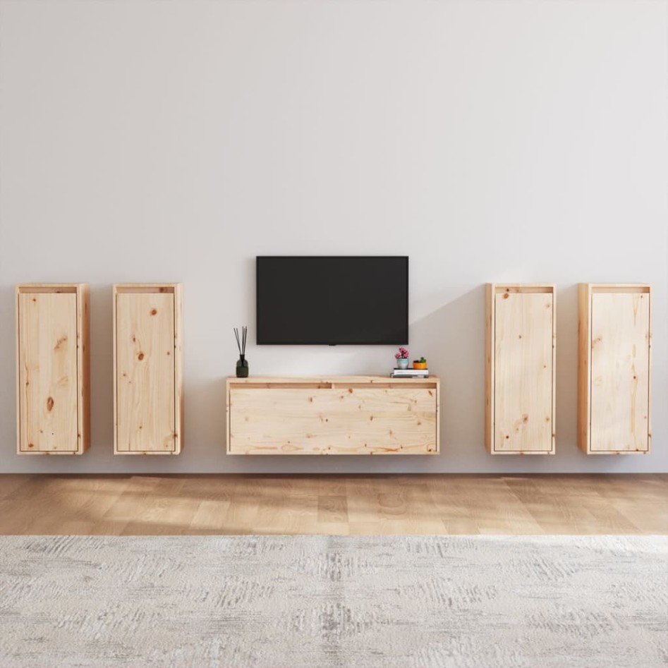 Muebles para TV 5 piezas madera maciza de