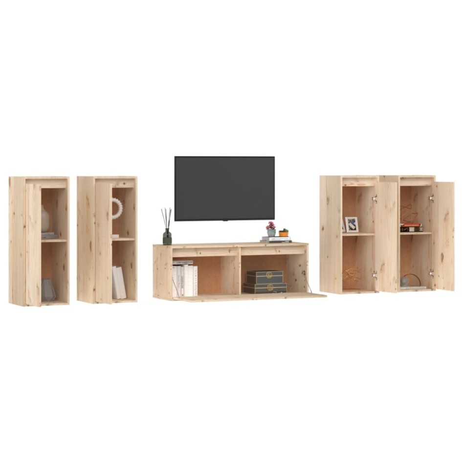 Muebles para TV 5 piezas madera maciza de