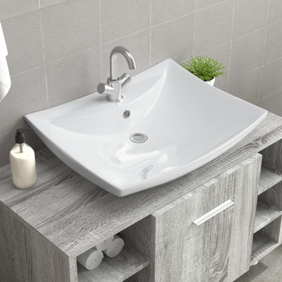 Lavabo de cerámica rectangular con orificio de grifo y