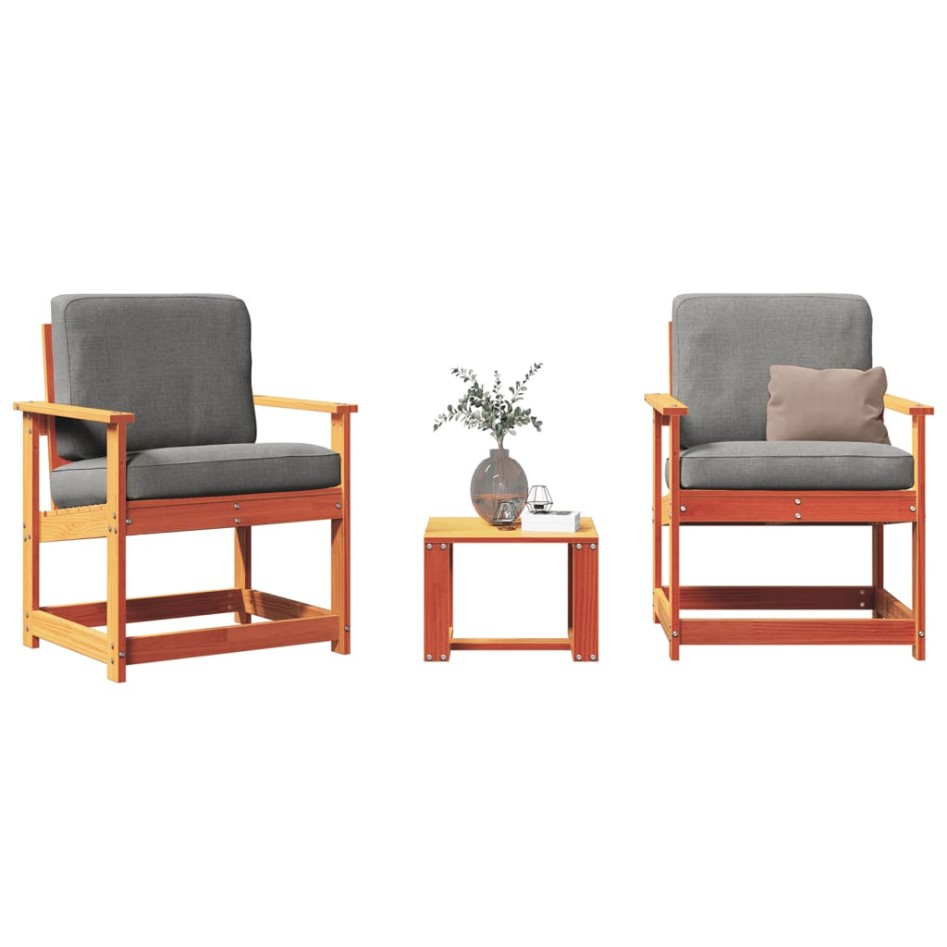 Juego de muebles jardín 3 pzas madera maciza pino marrón