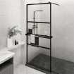 Mampara ducha con estante vidrio ESG y aluminio negro 90x195 cm