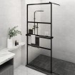 Mampara ducha con estante vidrio ESG y aluminio negro 100x195cm