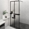 Mampara ducha con estante vidrio ESG y aluminio negro 80x195 cm