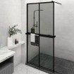 Mampara ducha con estante vidrio ESG y aluminio negro 118x195cm
