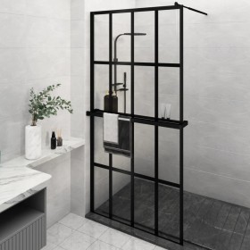 Mampara ducha con estante vidrio ESG y aluminio negro