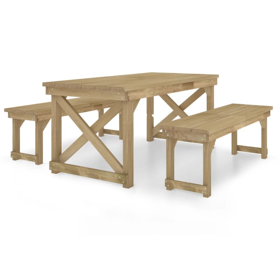 Set de comedor para jardín 3 pzas madera maciza pino