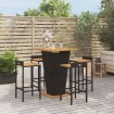 Mesa bar y taburetes jardín 5 pzas madera acacia ratán PE negro