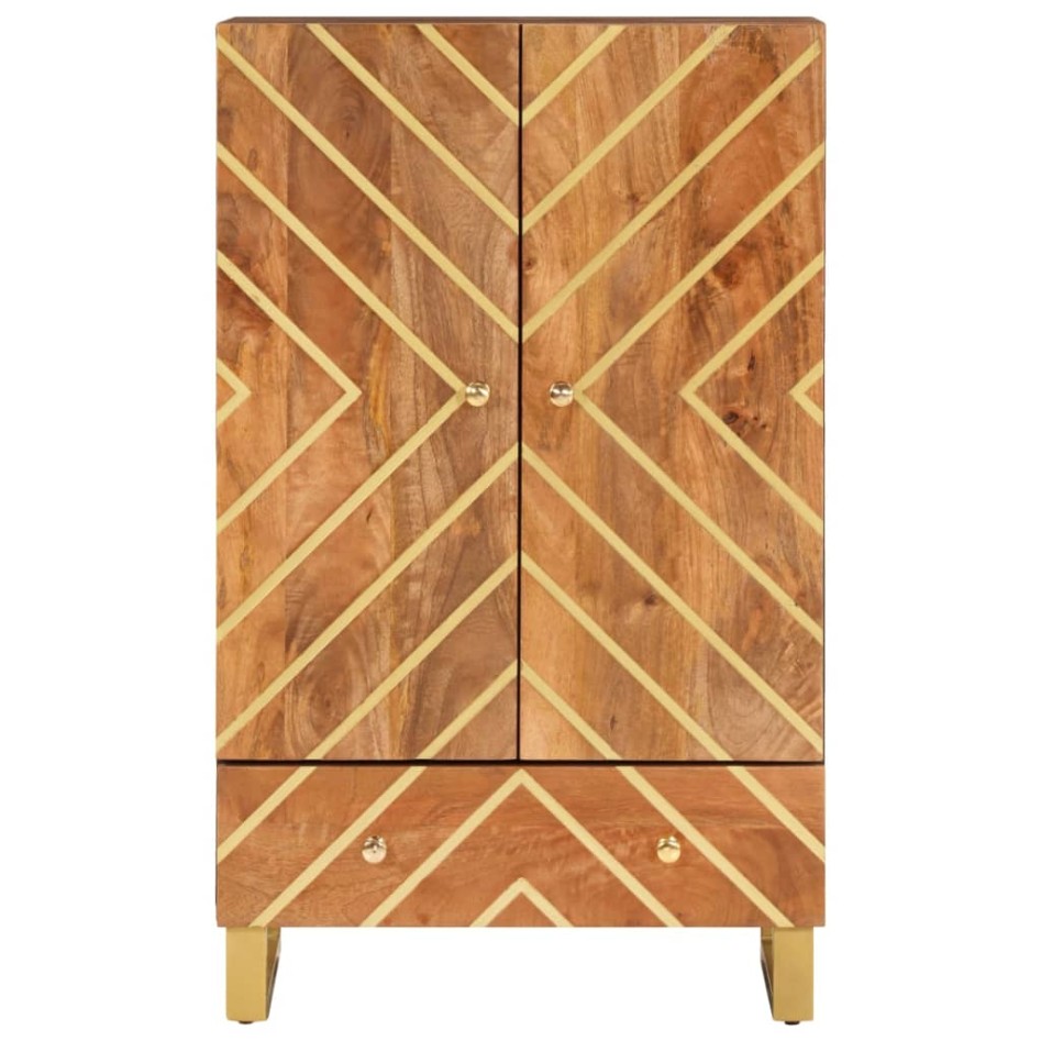 Aparador de madera maciza mango marrón y negro 60x33,5x100