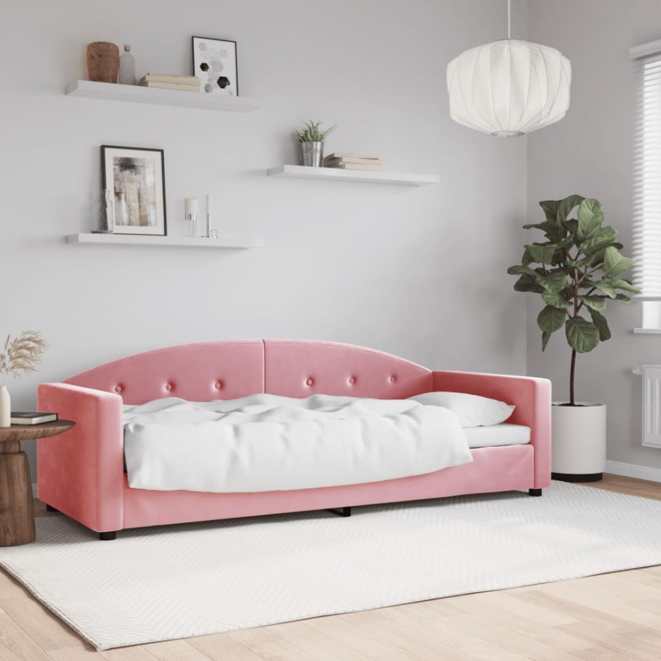 Sofá cama sin colchón terciopelo rosa 80x200