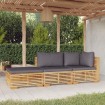 Juego muebles de jardín 3 piezas y cojines madera maciza teca