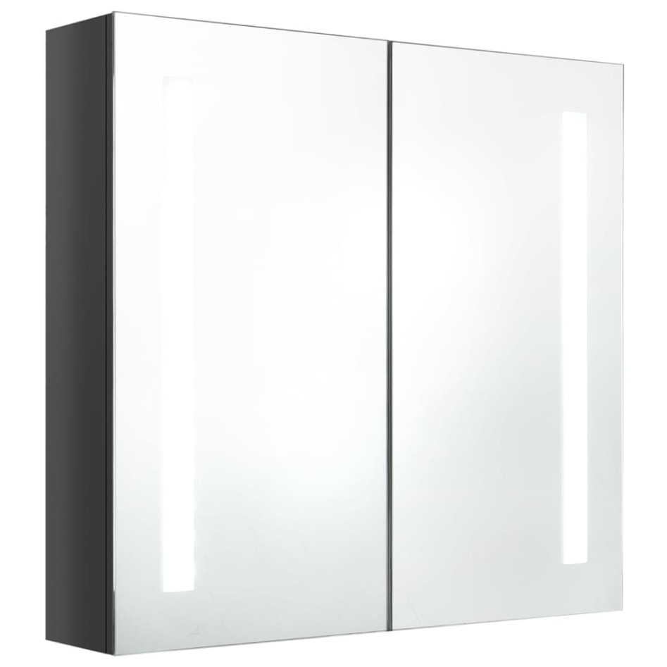 Armario de baño con espejo LED gris brillante 62x14x60