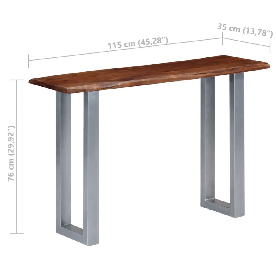 Mesa consola madera maciza de acacia y hierro 115x35x76