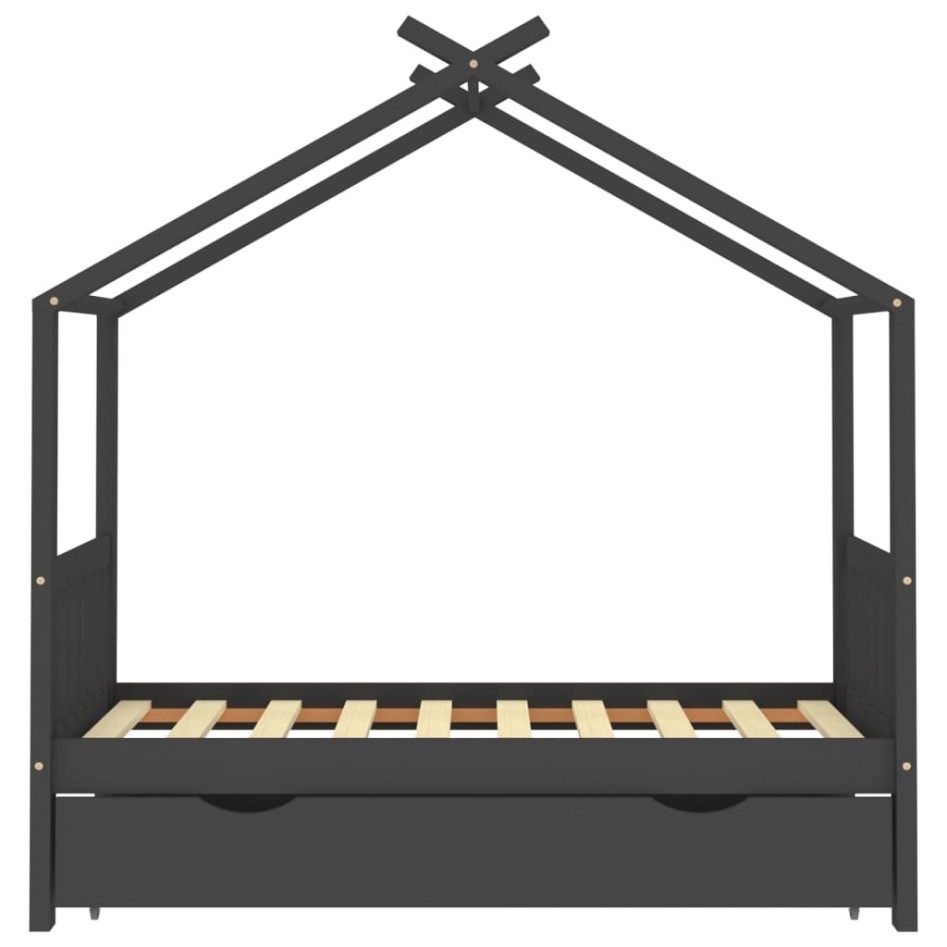 Estructura de cama infantil y cajón madera pino gris
