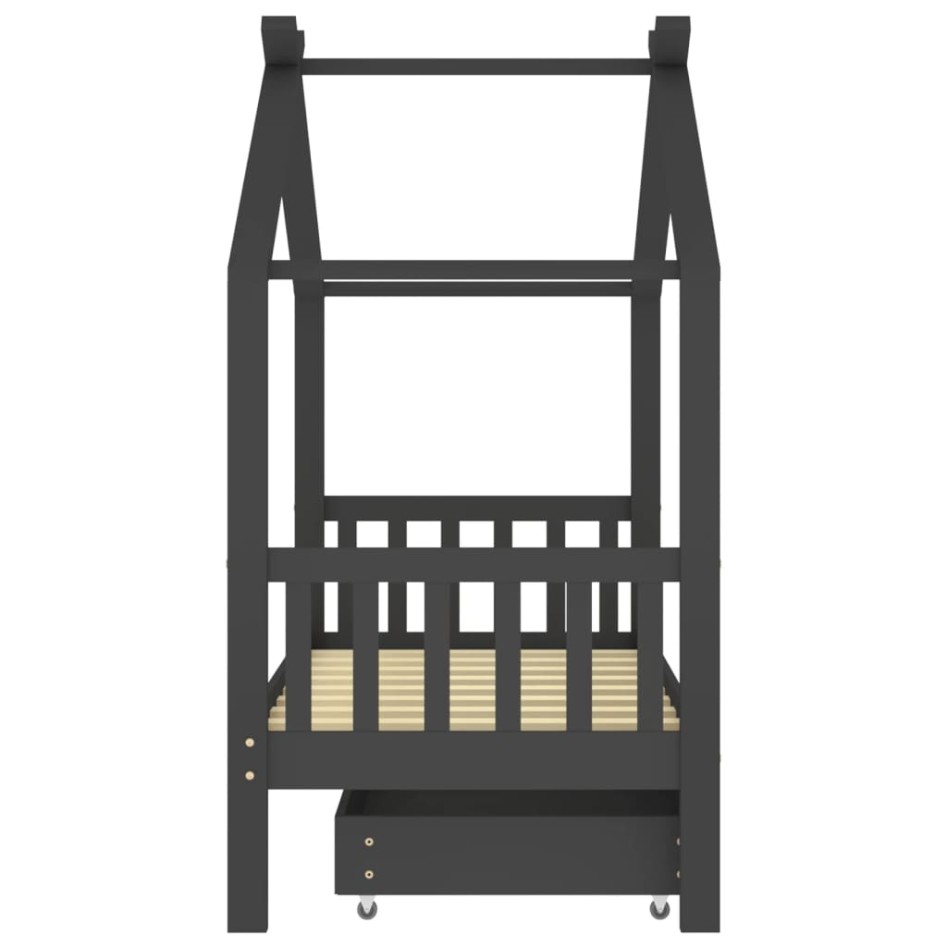 Estructura de cama infantil y cajón madera pino gris