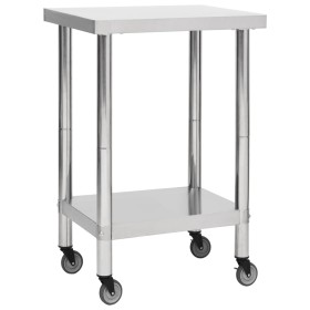 Mesa de trabajo para cocina con ruedas acero inox 60x60x85