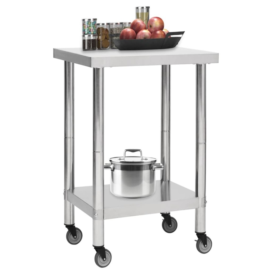 Mesa de trabajo para cocina con ruedas acero inox 60x60x85