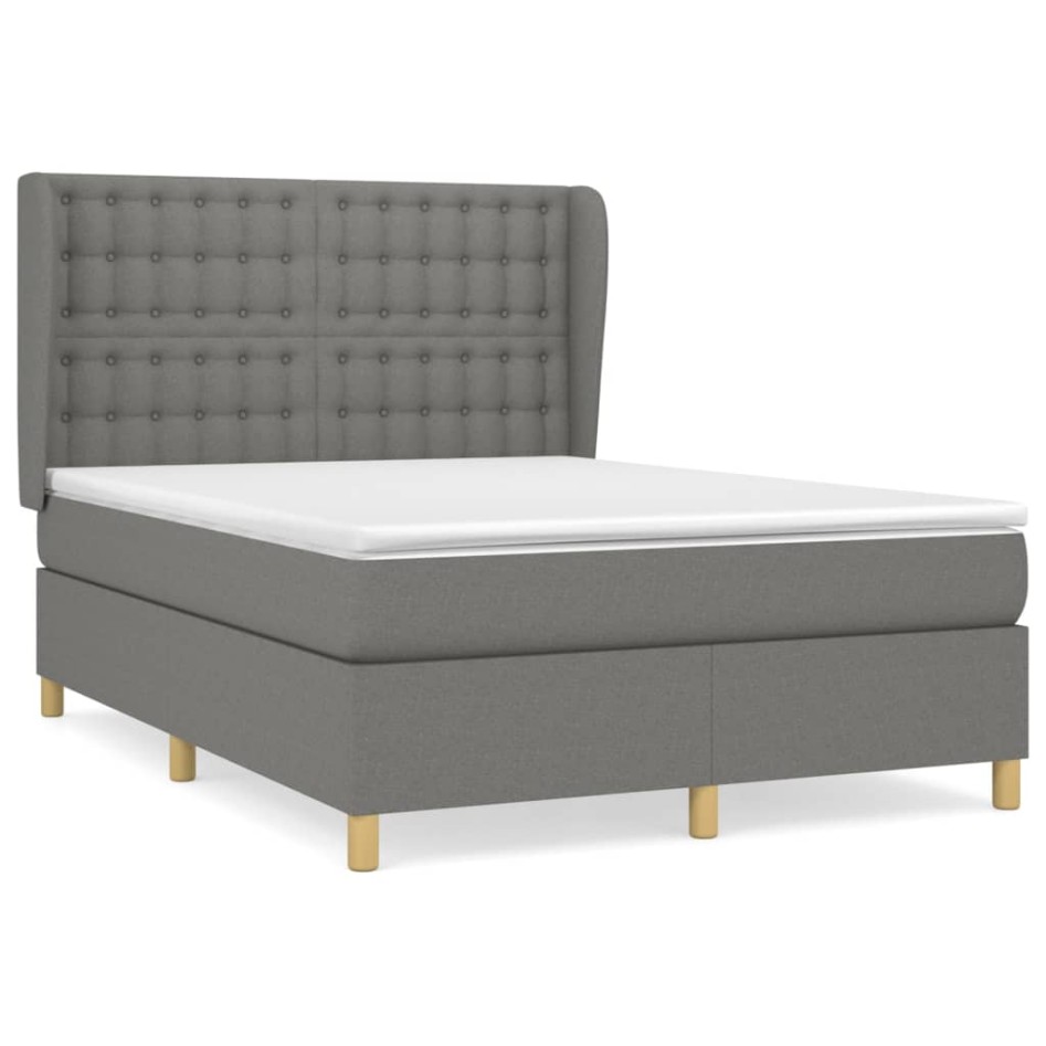 Cama box spring con colchón tela gris oscuro 140x200