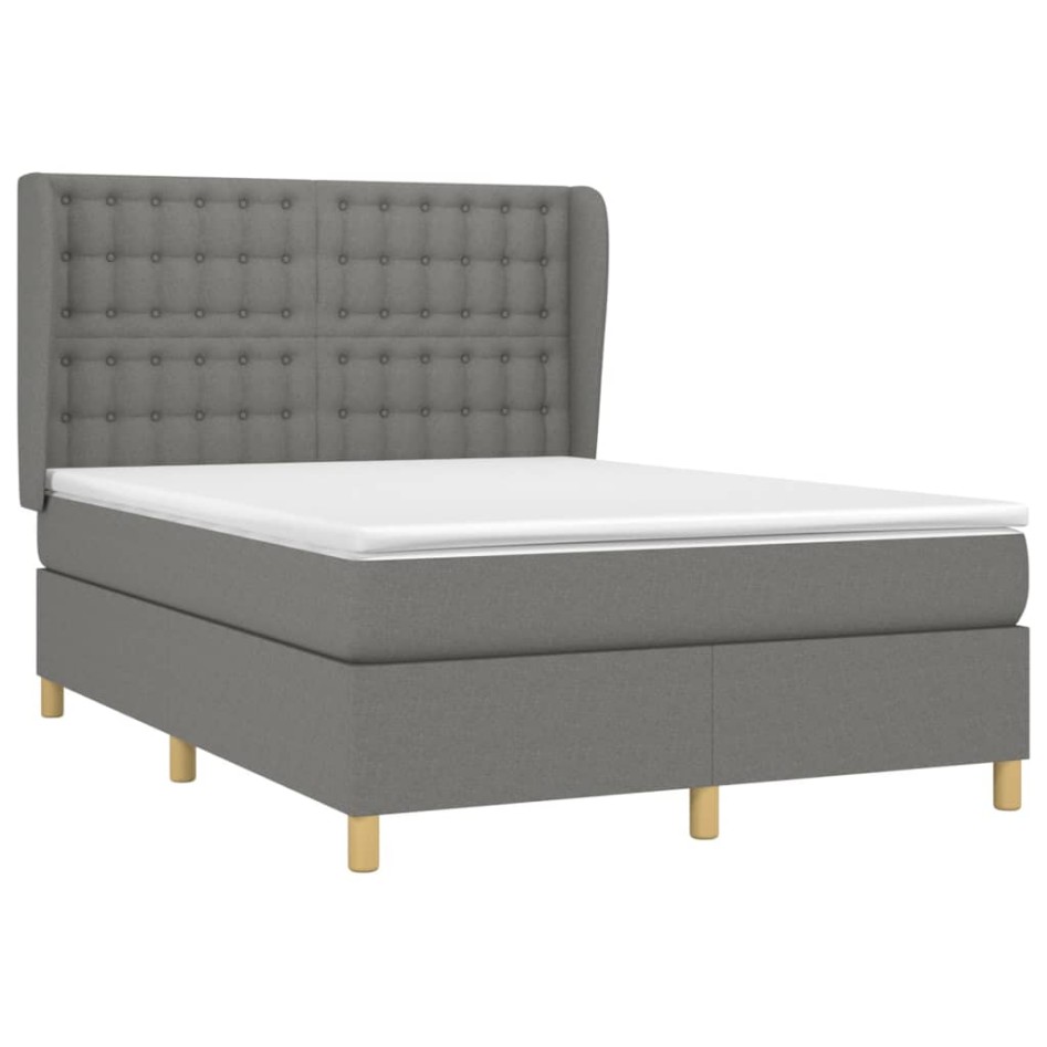 Cama box spring con colchón tela gris oscuro 140x200