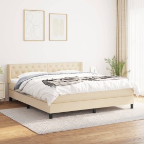 Cama box spring con colchón tela color crema 160x200