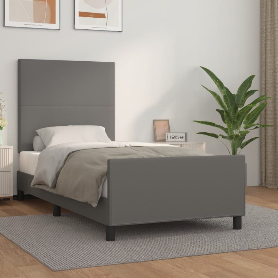 Estructura de cama sin colchón cuero sintético gris 100x200
