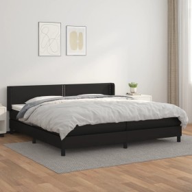 Cama box spring con colchón cuero sintético negro 200x200