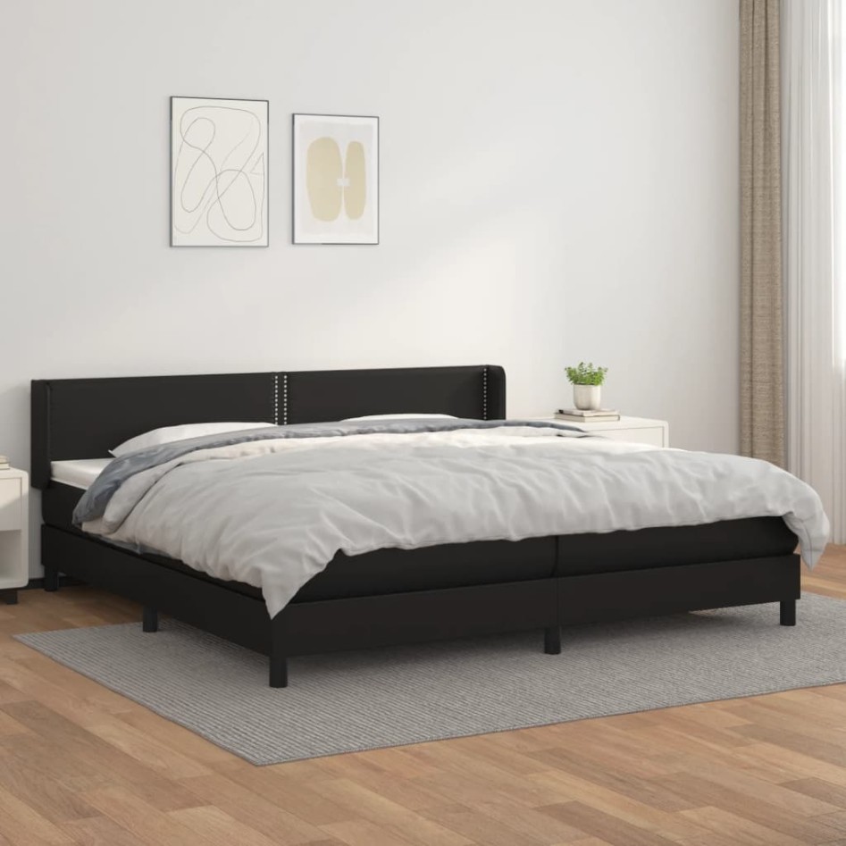 Cama box spring con colchón cuero sintético negro 200x200