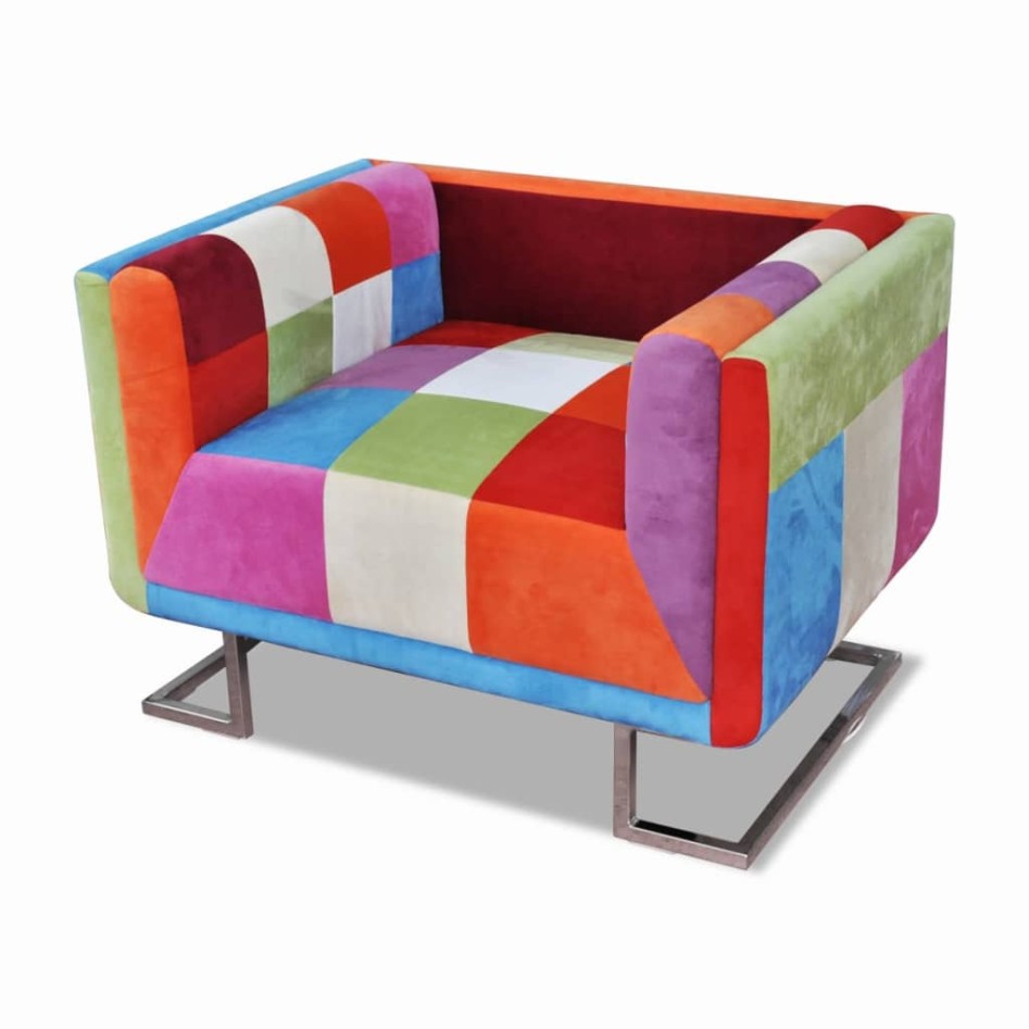 Sillón cubo con diseño de retales tela Patchwork patas
