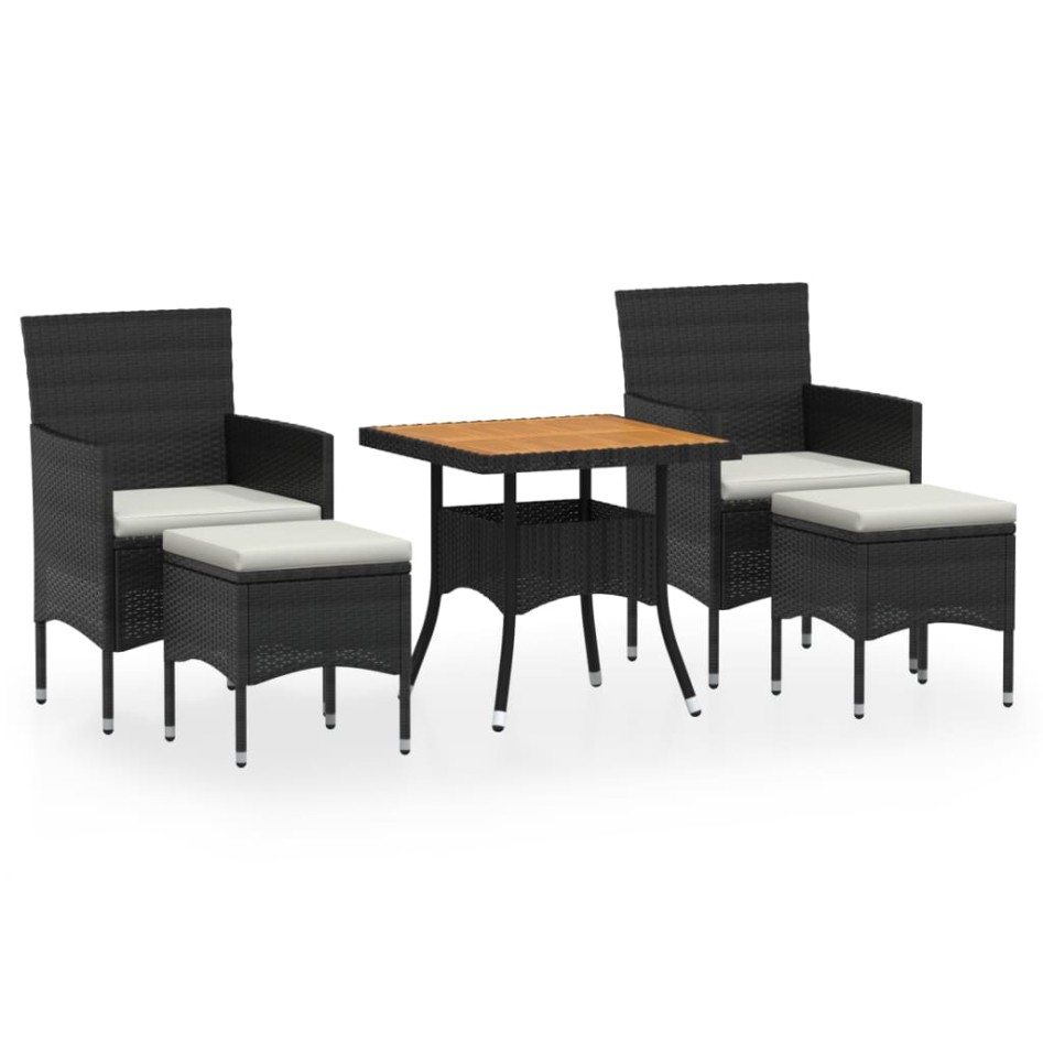 Set comedor jardín 5 pzas ratán sintético y madera acacia