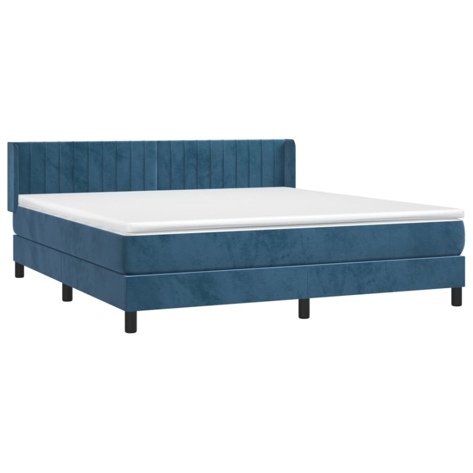 Cama box spring con colchón terciopelo azul oscuro 160x200