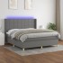 Cama box spring colchón y luces LED tela gris oscuro 160x200