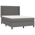 Cama box spring con colchón cuero sintético gris 140x190