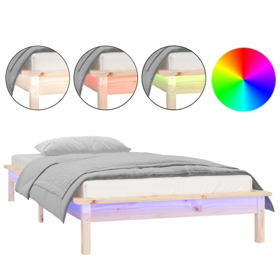 Estructura de cama LED sin colchón madera maciza 90x200