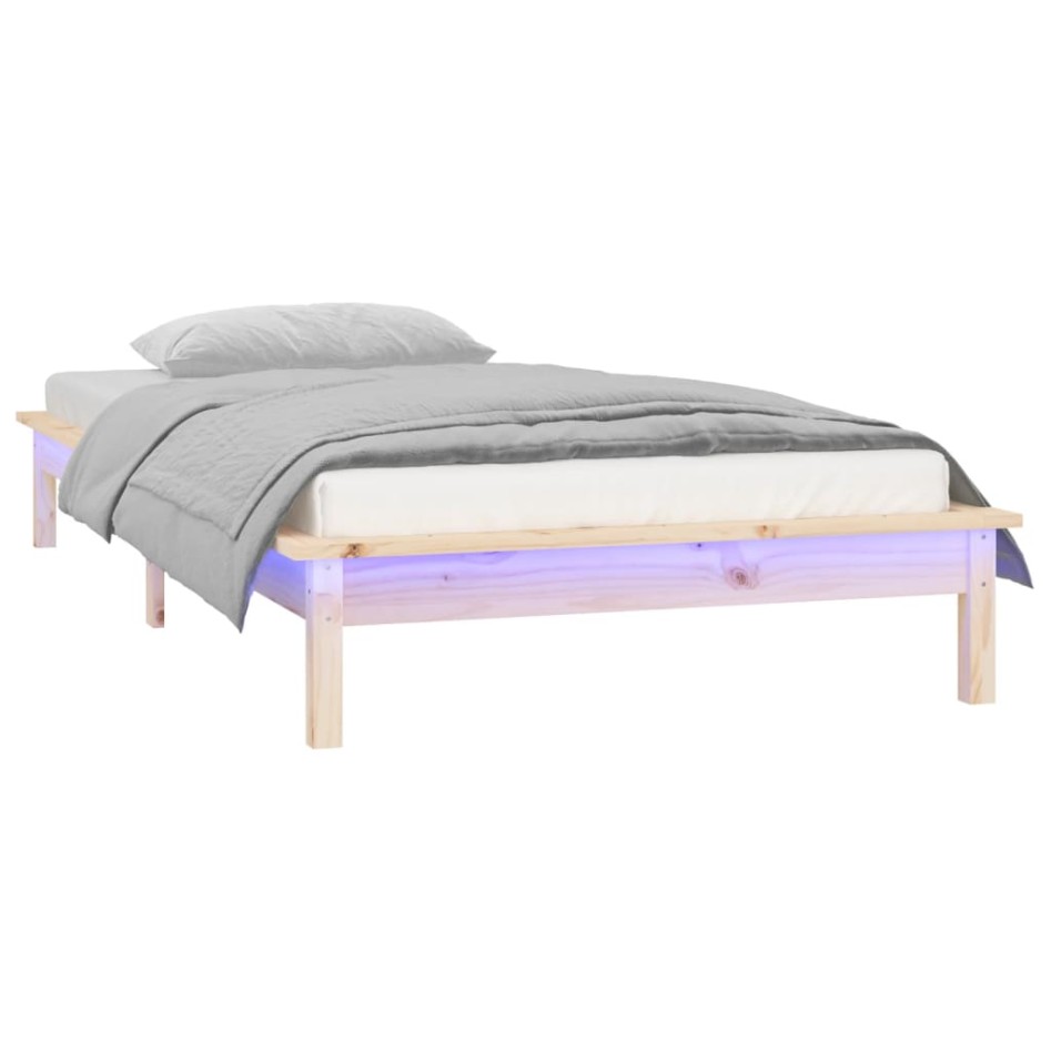 Estructura de cama LED sin colchón madera maciza 90x200