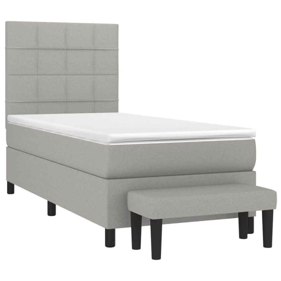 Cama box spring con colchón tela gris claro 90x200