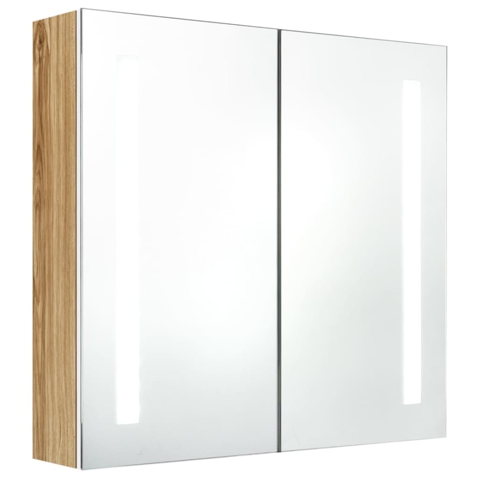 Armario de baño con espejo y LED blanco y roble 62x14x60