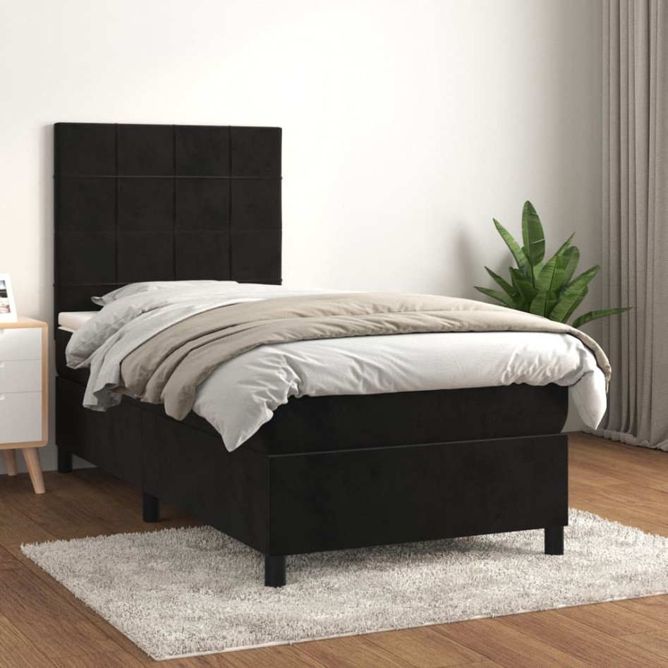 Cama box spring con colchón terciopelo negro 100x200