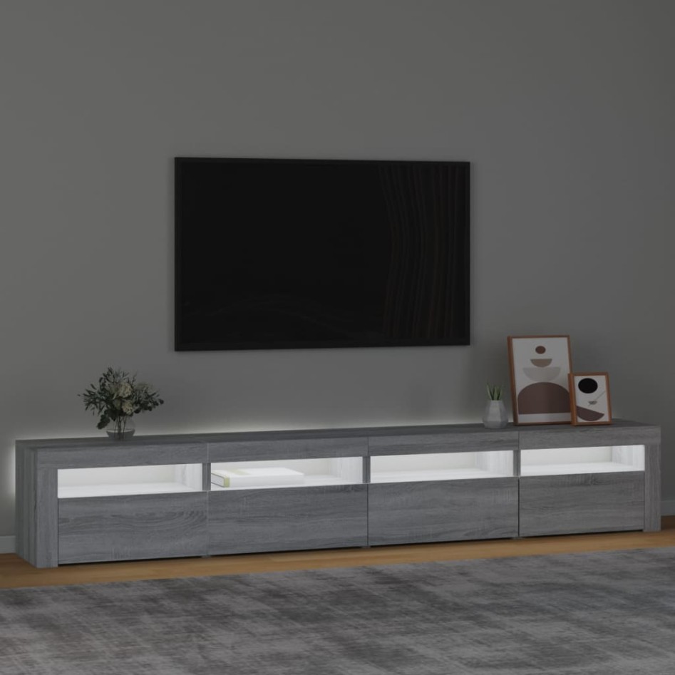 Mueble de TV con luces LED gris Sonoma 240x35x40
