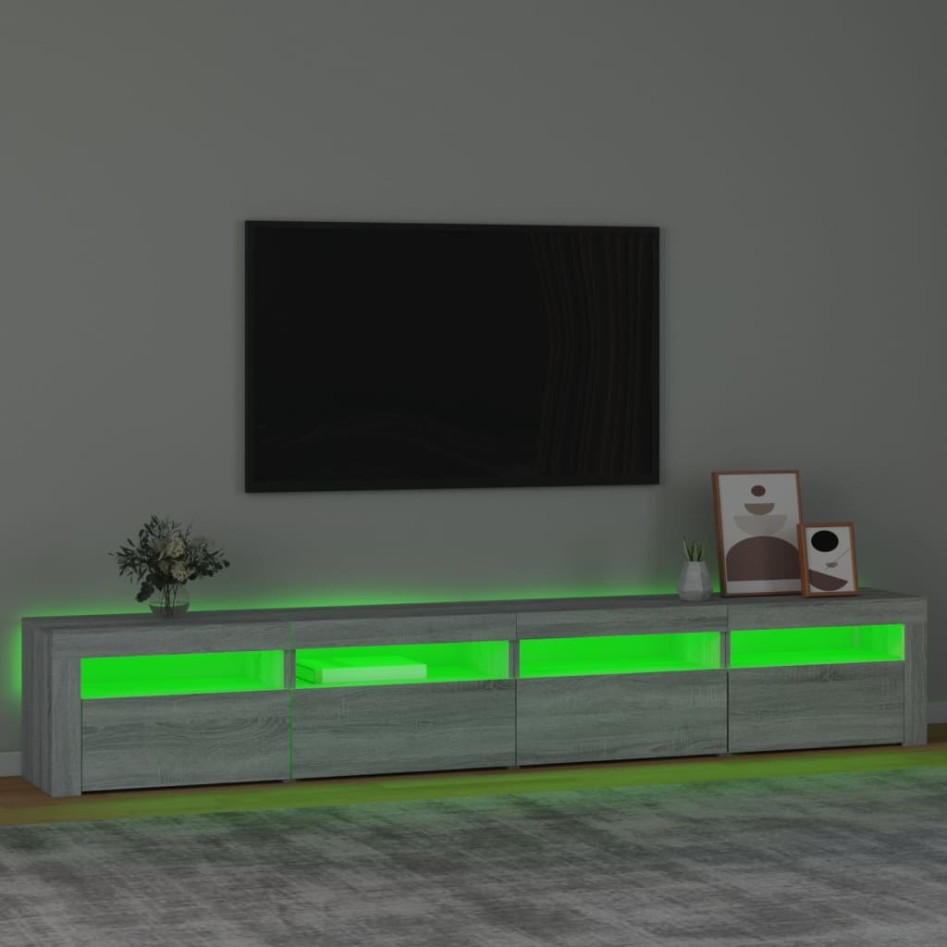 Mueble de TV con luces LED gris Sonoma 240x35x40