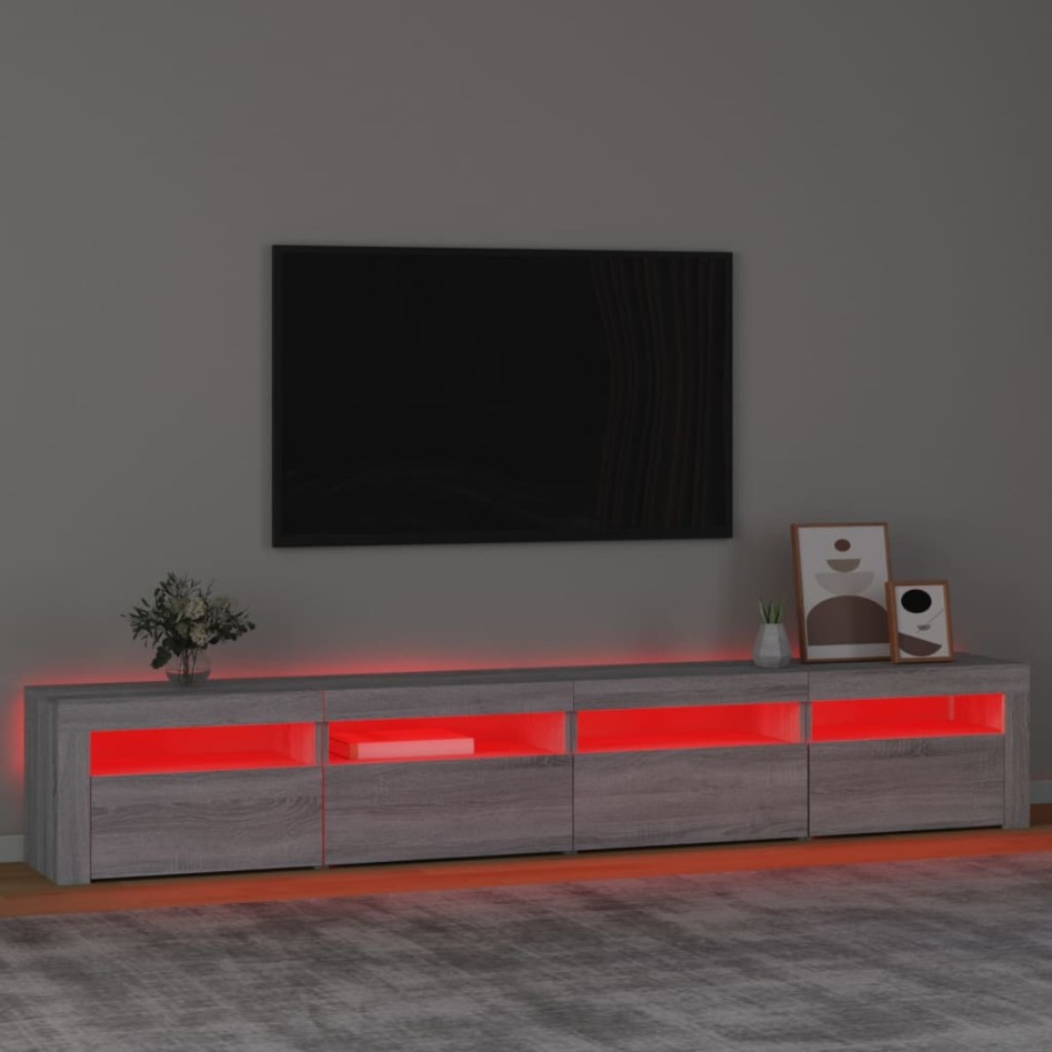 Mueble de TV con luces LED gris Sonoma 240x35x40