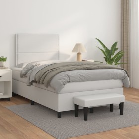 Cama box spring con colchón cuero sintético blanco 120x200