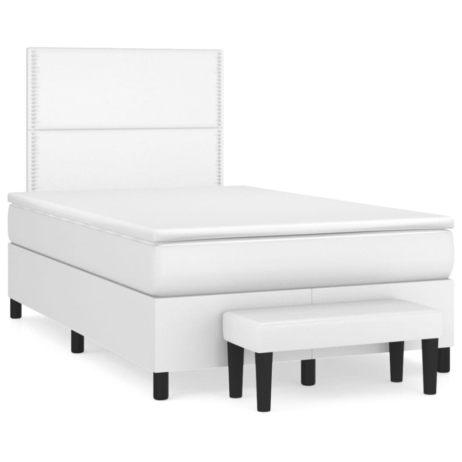 Cama box spring con colchón cuero sintético blanco 120x200