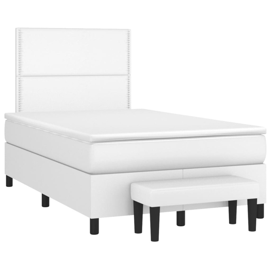 Cama box spring con colchón cuero sintético blanco 120x200