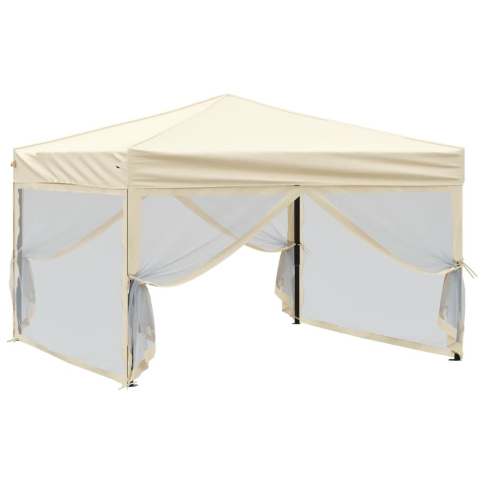 Carpa para fiestas plegable con paredes laterales crema 3x3