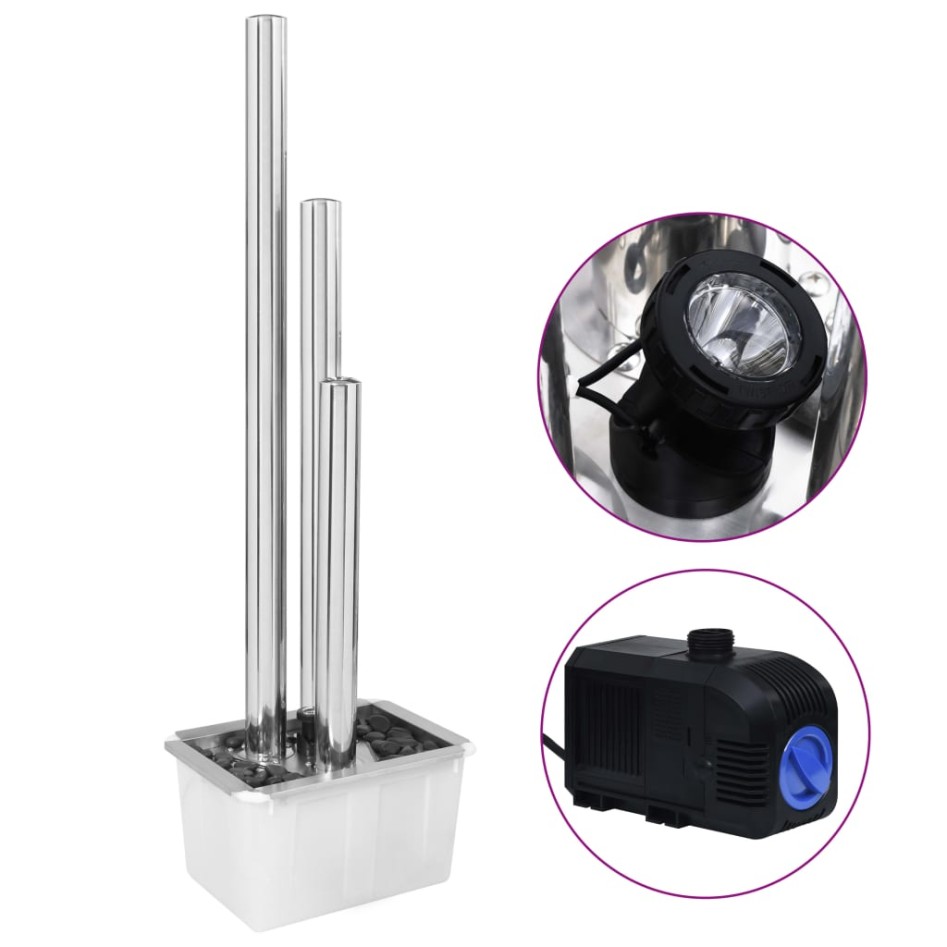 Fuente de jardín de acero inoxidable plateado 48x34x153