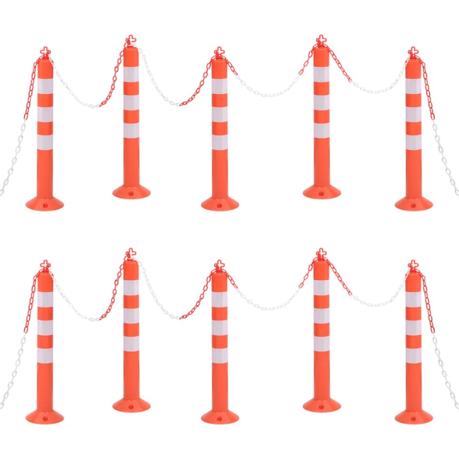 Bolardos de control de tráfico 10 uds con cadena PE 75