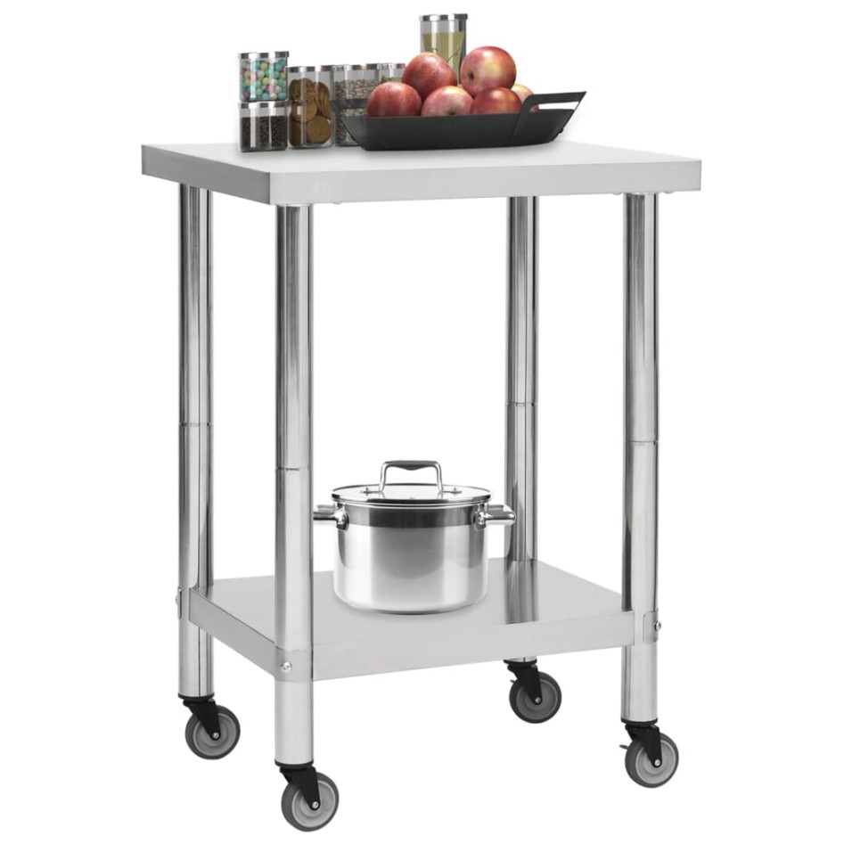 Mesa de trabajo para cocina con ruedas acero inox 60x30x85