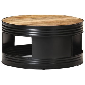 Mesa de centro madera maciza de mango rugosa negra 68x68x36