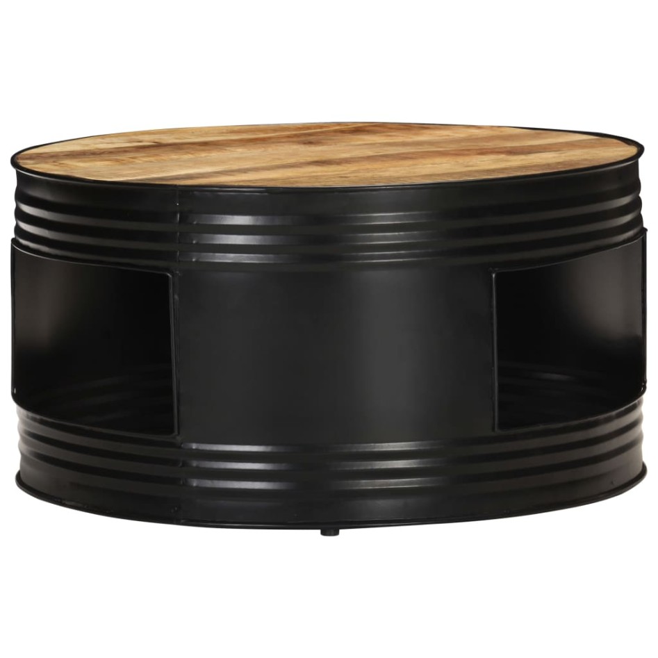 Mesa de centro madera maciza de mango rugosa negra 68x68x36